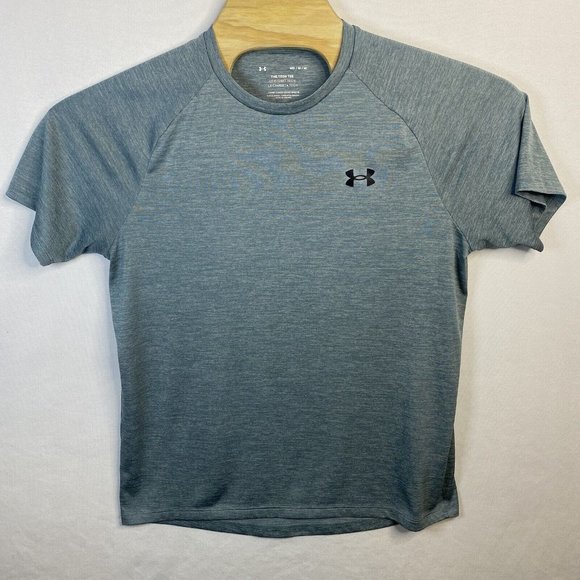 Under Armour Men’s Tech Short Sleeve Blue Gray Heathered Medium Crew Neck Shirt - Picture 2 of 5